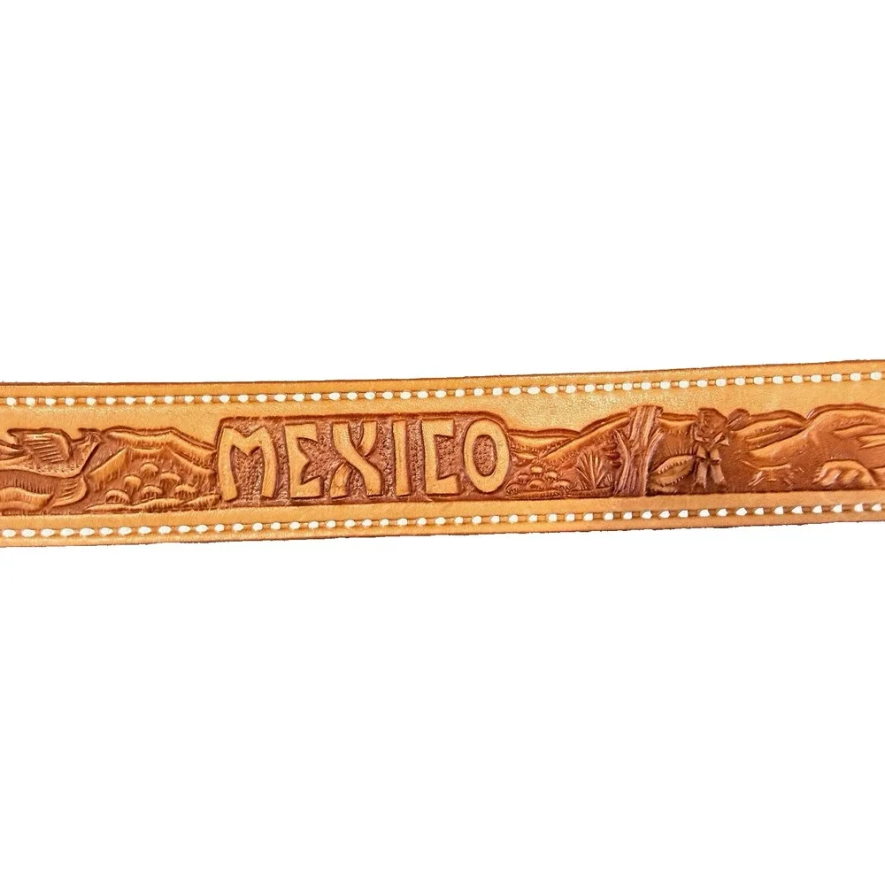 Cindilo Vintage Full Grain tooled Leather belt Mexico Made sz 40 Men's